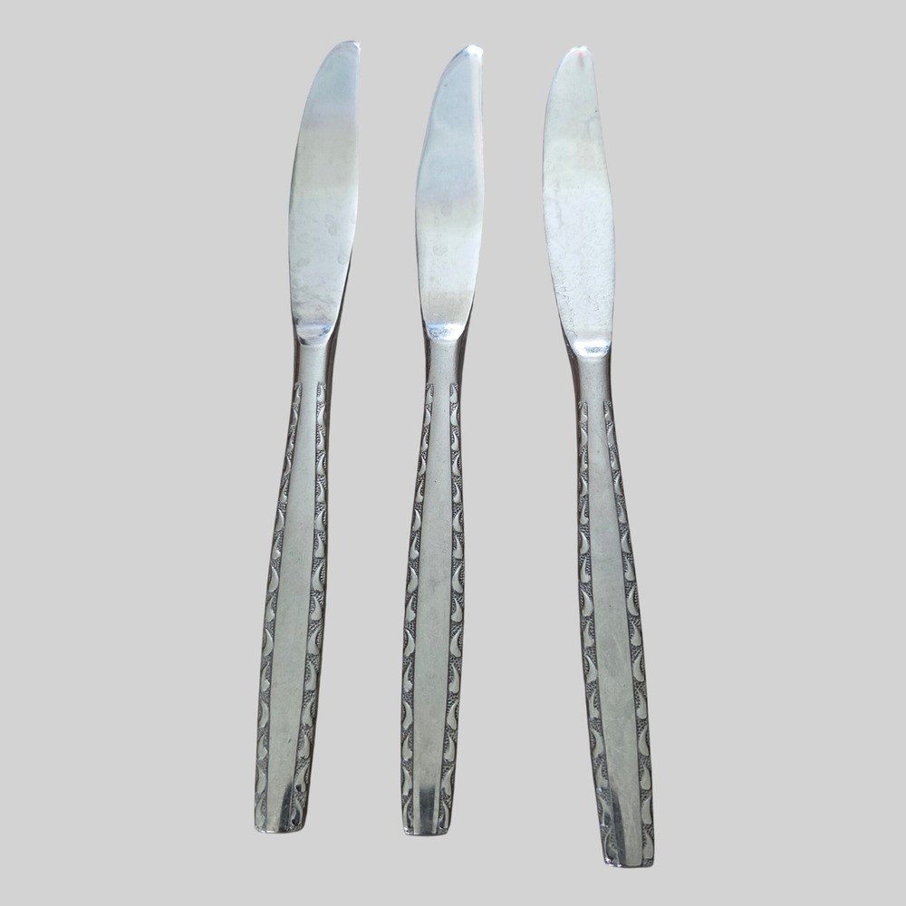 International Silver INS174 Stainless Dinner Knives Black Accent Taiwan Set of 3